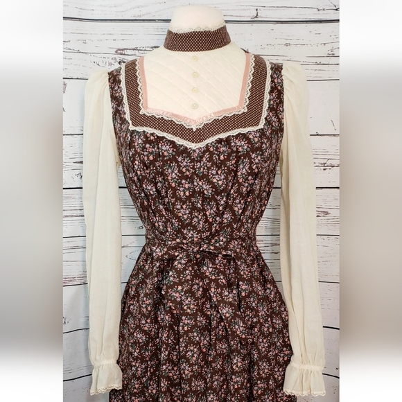 Vintage Gunne Sax Prairie Dress, Brown Floral Calico, 11, Medium, Pockets RARE! - Picture 2 of 14